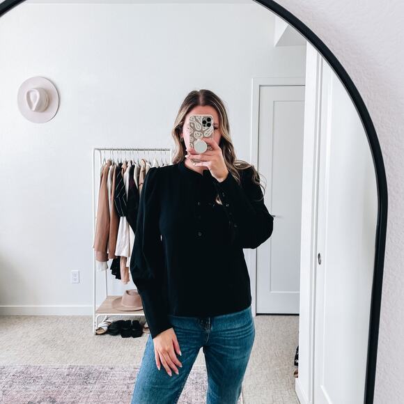 ALC Black Button Front Puff Sleeve Tophe - Picture 3 of 12